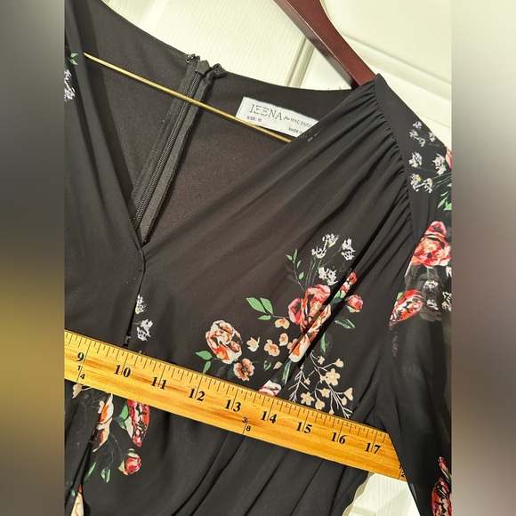 IEENA FOR MAC DUGGAL Belted Floral Print Illusion Long Sleeve Gown Black Size 12 - Picture 12 of 16